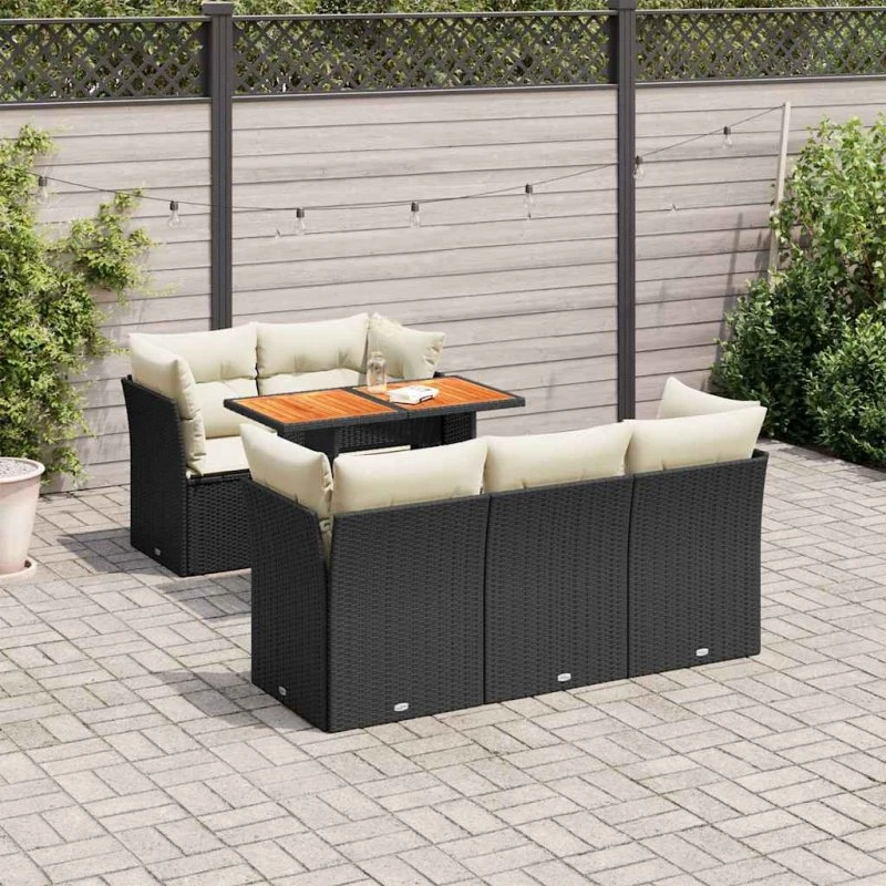 vidaXL 6-delssofasæt med hynder, polyrattan sort