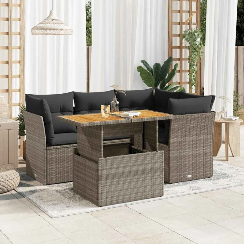 vidaXL 5-delssofasæt med hynder polyrattan grå