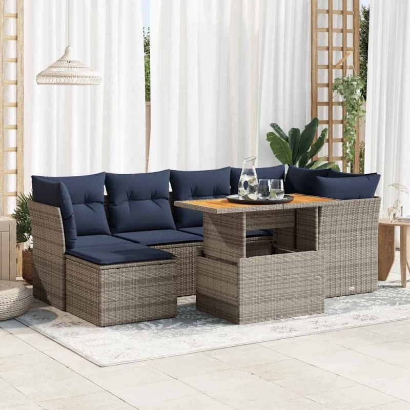 vidaXL 7-deles havesofa med hynder i polyrattan grå