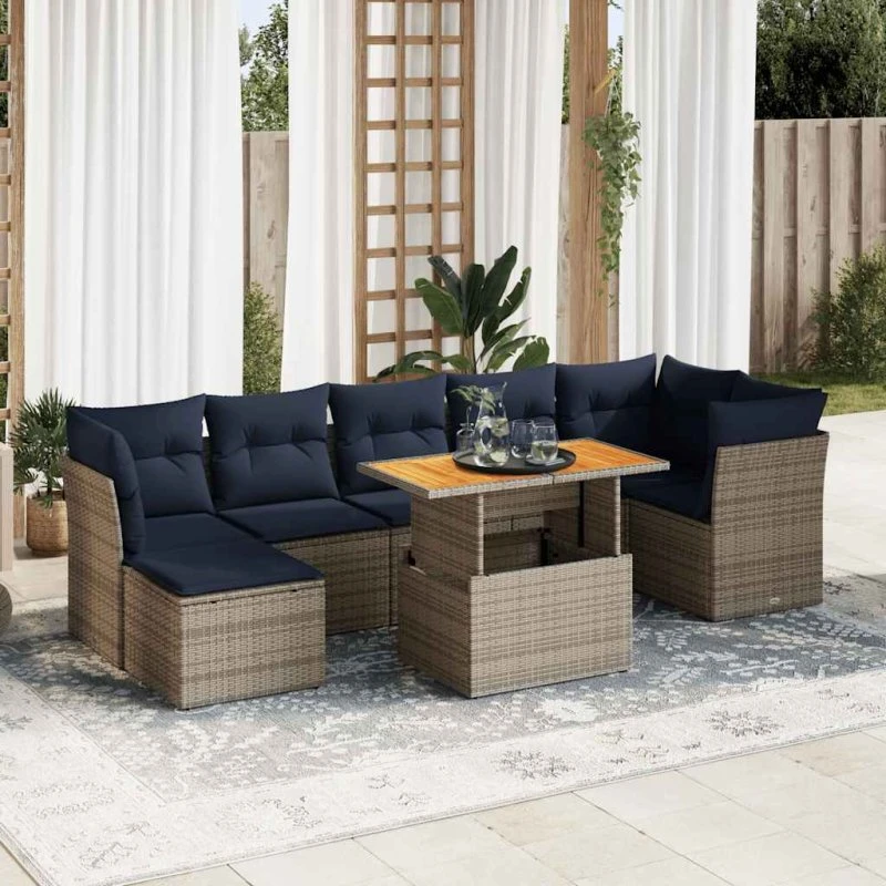 vidaXL 8-delers havesofasæt med hynder i grå polyrattan