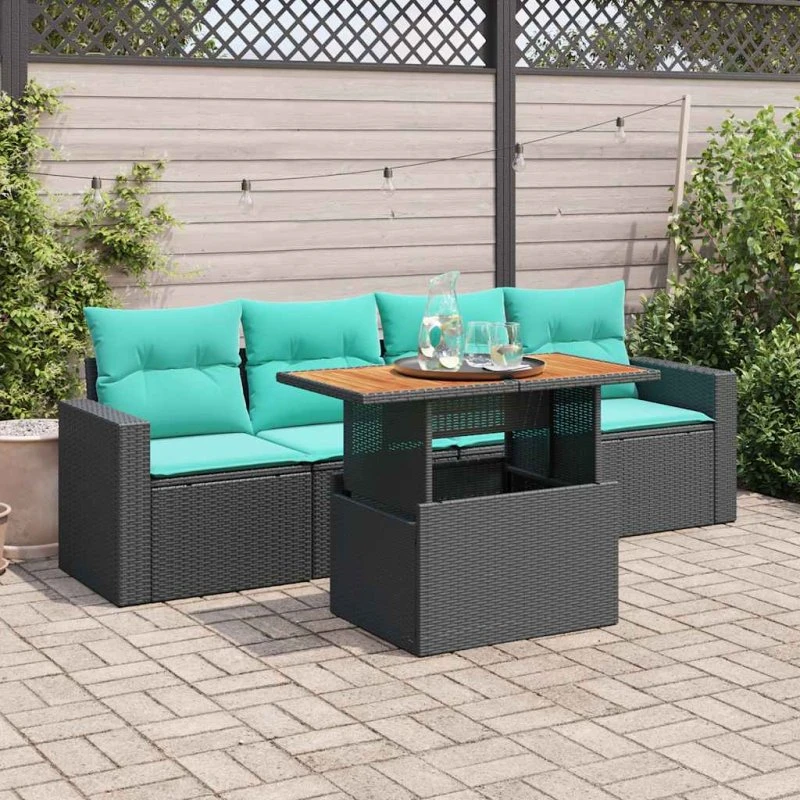 vidaXL 5-delssofasæt med hynder, polyrattan sort