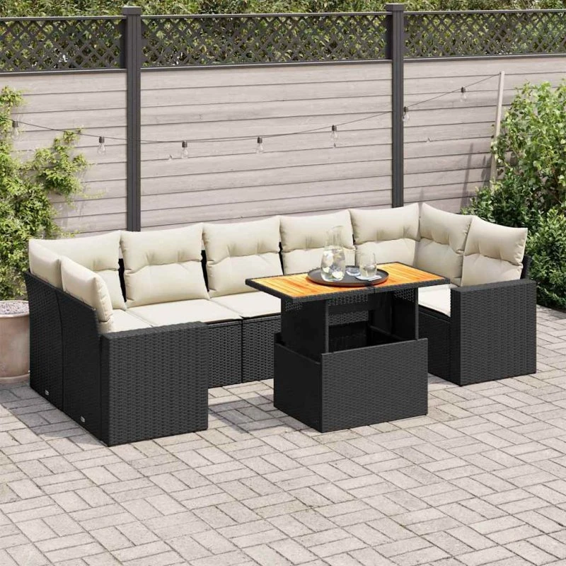 vidaXL 8-delssofasæt med hynder, polyrattan sort