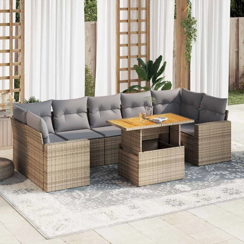 vidaXL 8-delssofasæt med hynder polyrattan beige