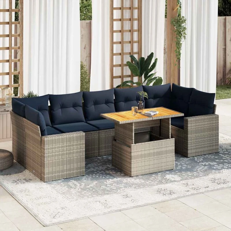 vidaXL 8-delssofasæt med hynder, polyrattan grå