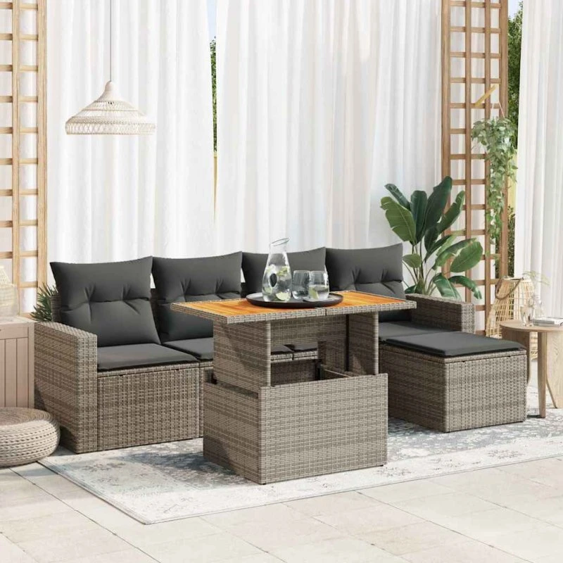 vidaXL 6-deles havesofasæt med hynder i polyrattan grå