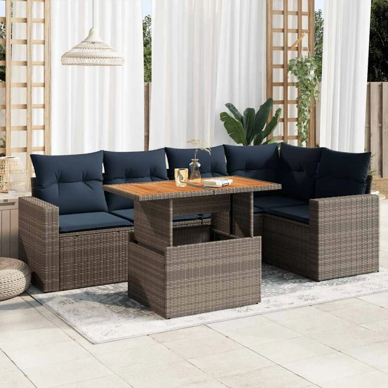 vidaXL 6-deligt havesofasæt med hynder i grå polyrattan