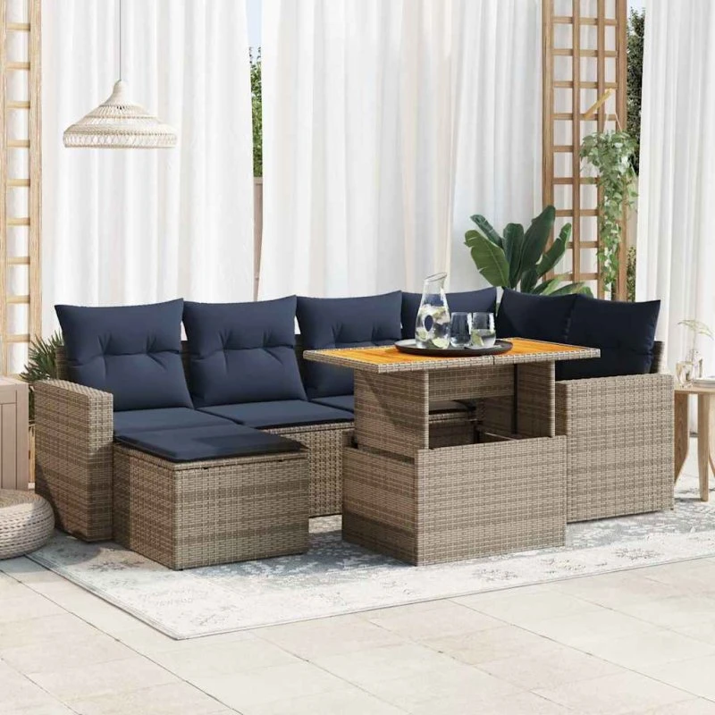 vidaXL 7-deles havesofa med hynder i polyrattan grå