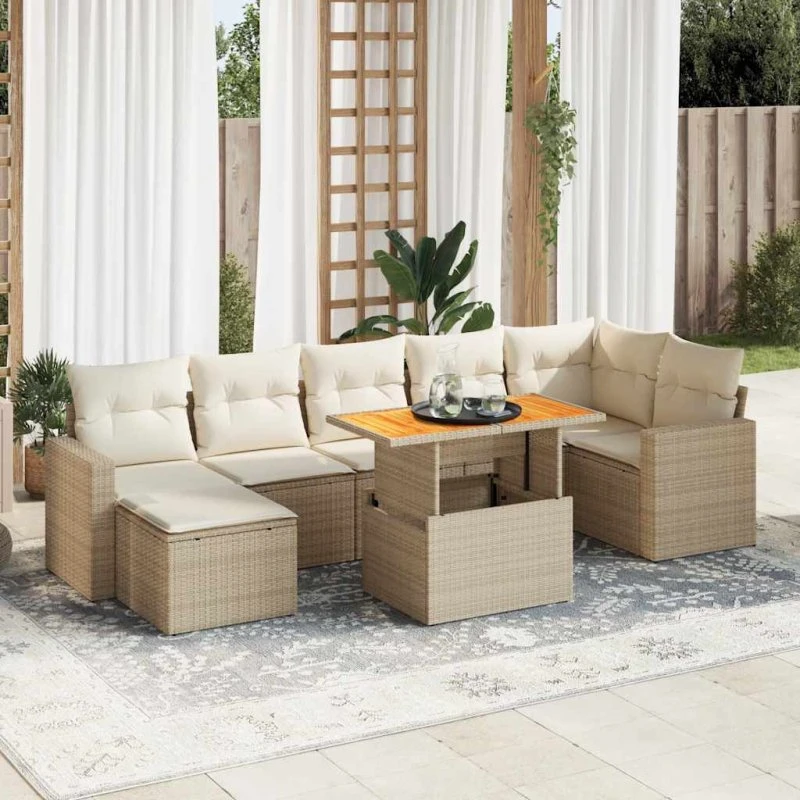 vidaXL 8-deles polyrattan sofasæt med hynder, beige