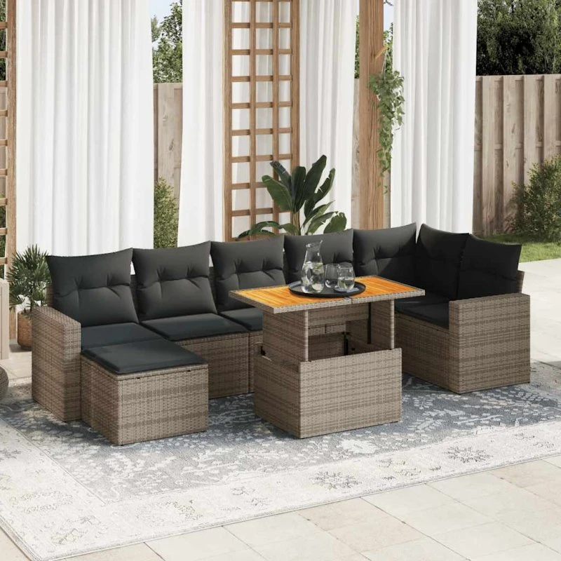 vidaXL 8-delssofasæt med hynder, polyrattan grå
