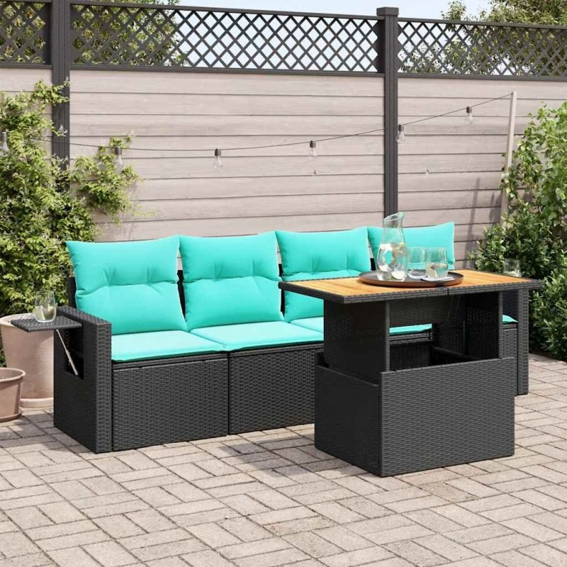 vidaXL 5-delssofasæt med hynder, polyrattan sort