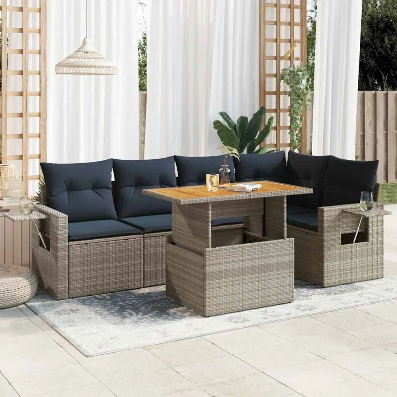 vidaXL 6-deligt havesofasæt med hynder i grå polyrattan