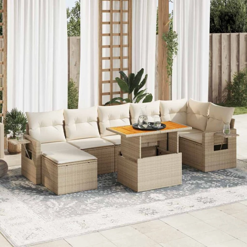 vidaXL 8-delers havesofasæt med polyrattan, beige