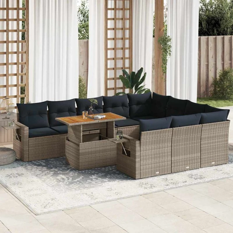 vidaXL 11-deles loungesæt med hynder polyrattan grå
