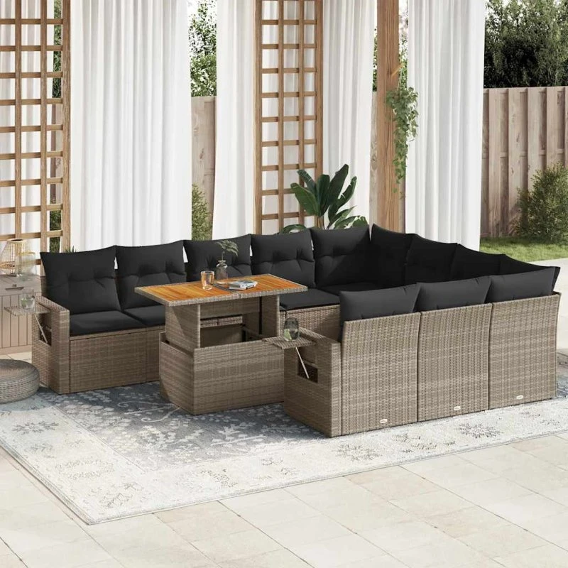 vidaXL 11-deles loungesæt med hynder polyrattan grå