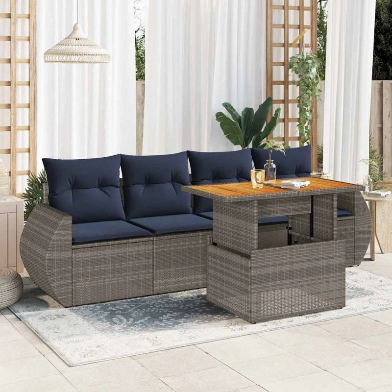 vidaXL 5-delssofasæt med hynder i grå polyrattan