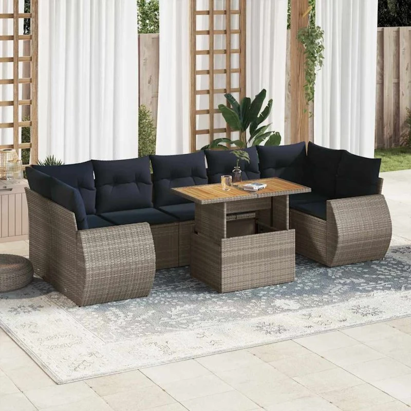 vidaXL 8-delssofasæt med hynder i polyrattan grå