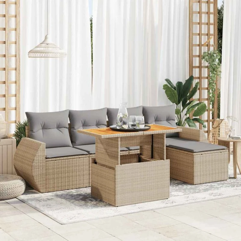 vidaXL 6-delssofasæt med hynder polyrattan beige