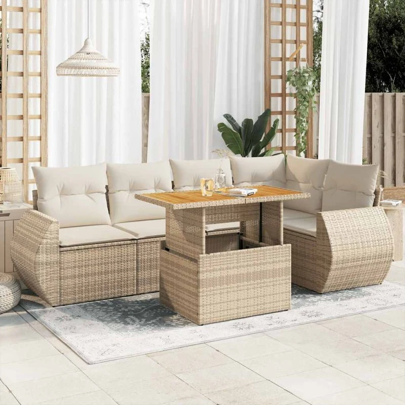 vidaXL 6-delsofasæt med hynder, polyrattan, beige