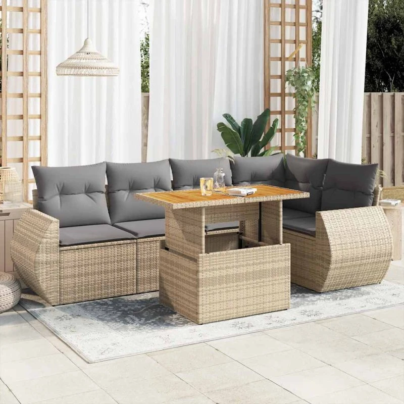 vidaXL 6-delsofasæt med hynder, polyrattan beige