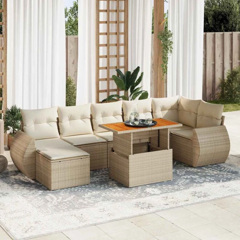vidaXL 8-deles sofasæt med hynder polyrattan beige