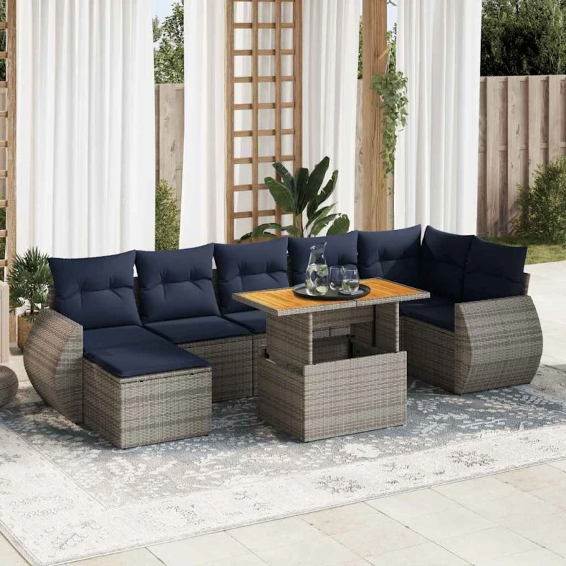 vidaXL 8-delssofasæt med hynder i polyrattan grå