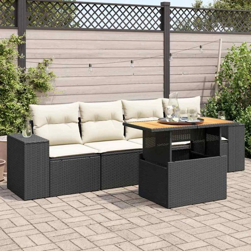 vidaXL 5-delssofasæt med hynder, polyrattan sort