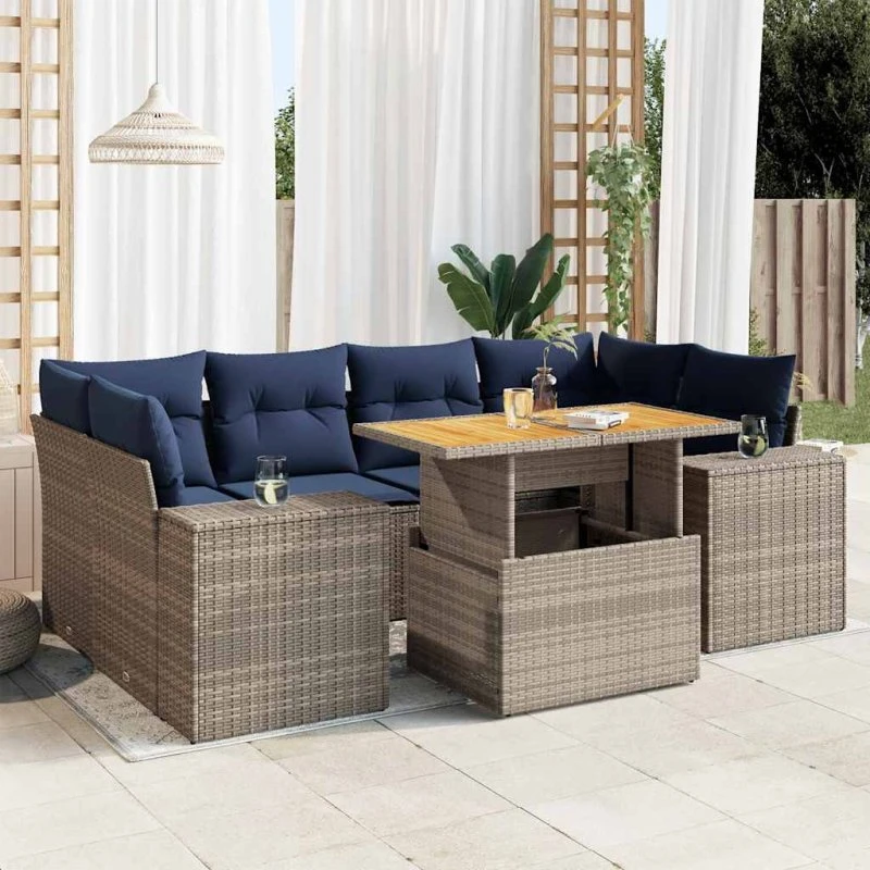 vidaXL 7-delsofaesæt med hynder i polyrattan grå
