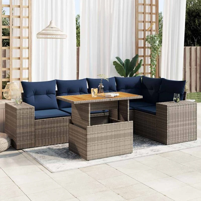 vidaXL 6-delssofasæt med hynder i grå polyrattan