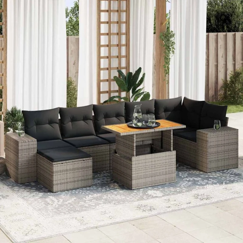 vidaXL 8-dels polyrattan sofasæt med hynder grå