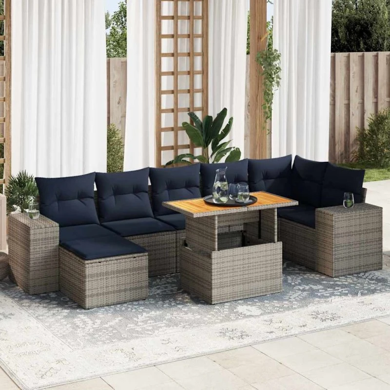 vidaXL 8-delssofasæt med hynder i grå polyrattan