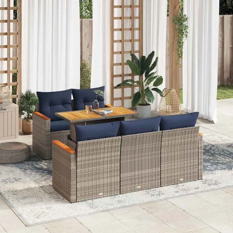 vidaXL 6-deles havesofasæt med hynder i grå polyrattan