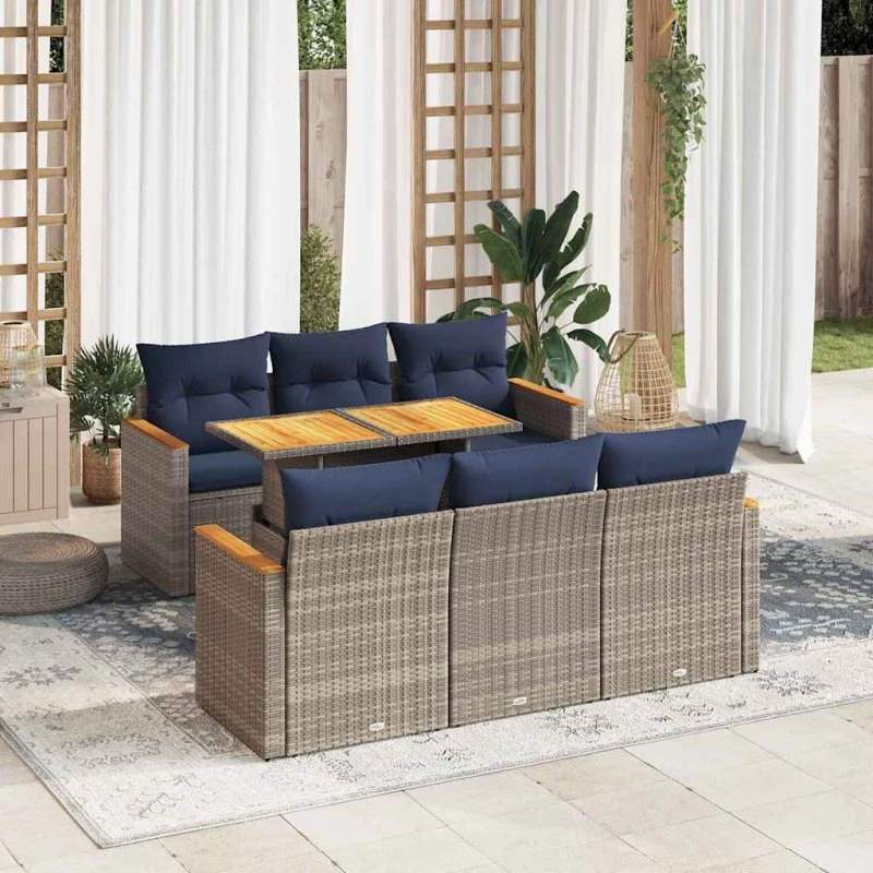 vidaXL 7-deles havesofa med hynder i grå polyrattan