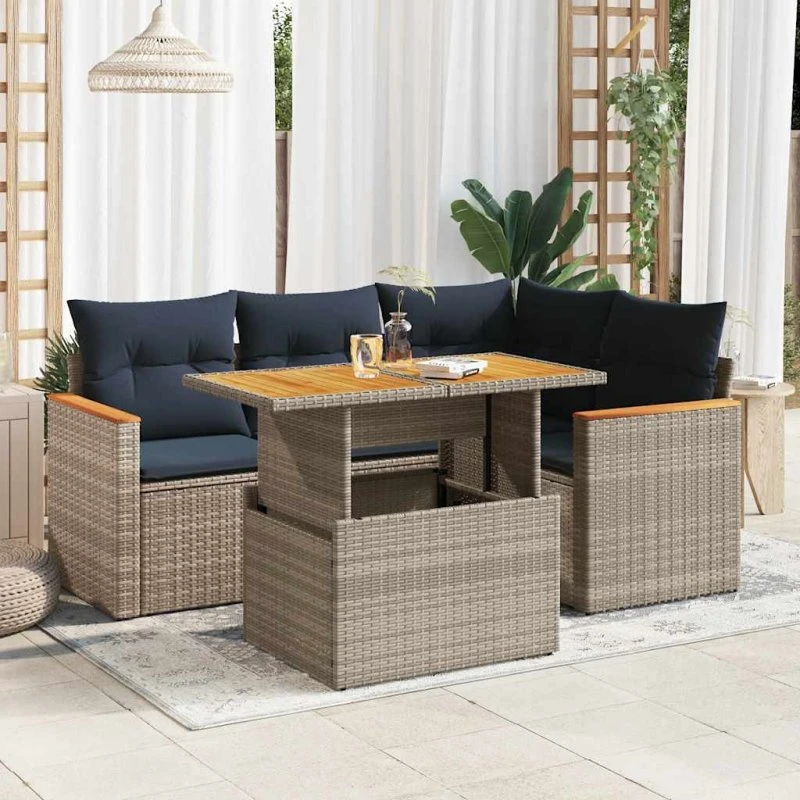 vidaXL 5-delssofasæt med hynder i grå polyrattan
