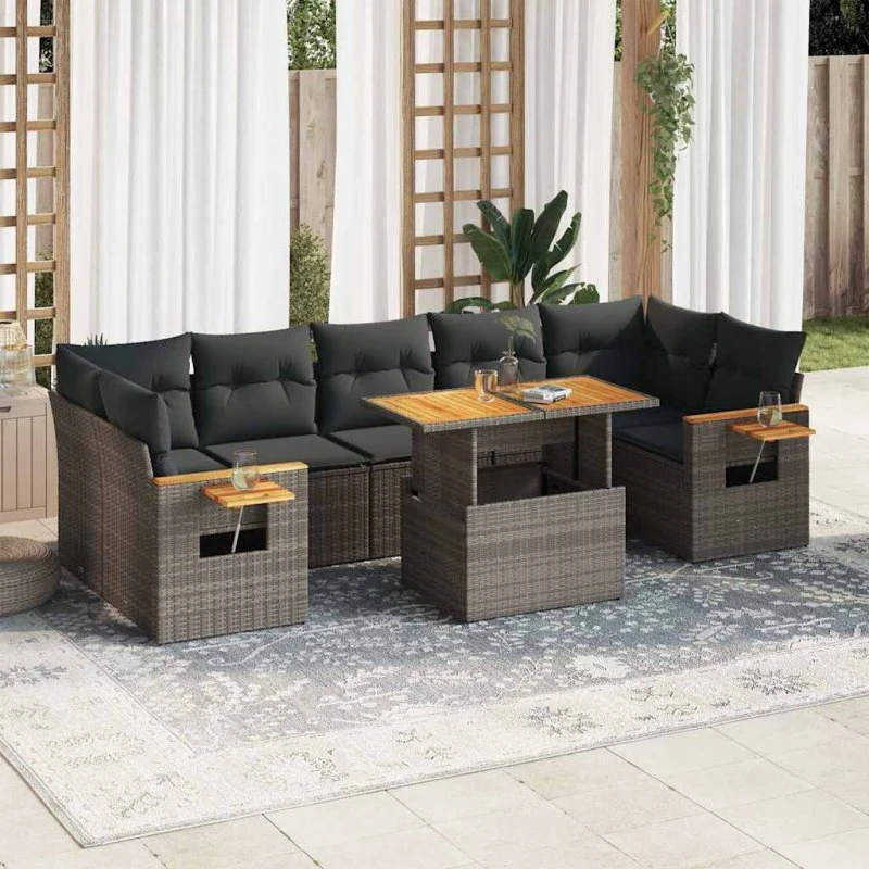 vidaXL 8-delers havesofasæt med hynder, polyrattan, grå