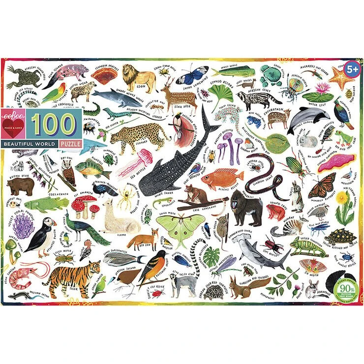 eeBoo Puslespil 100 brikker – Dyr i verden
