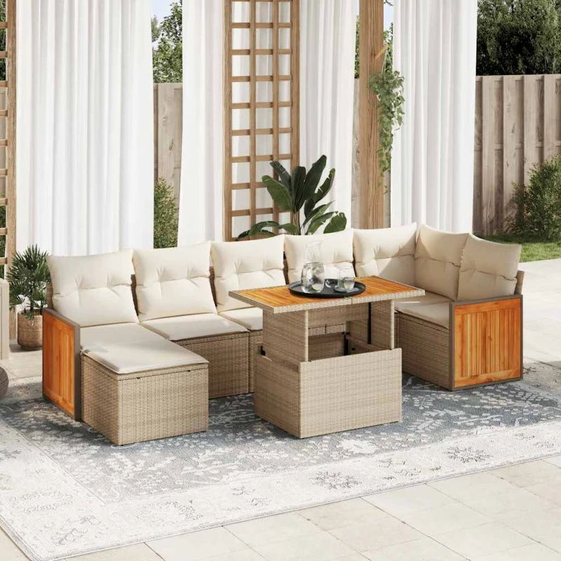 vidaXL 8-deles havesofasæt med hynder i polyrattan, beige