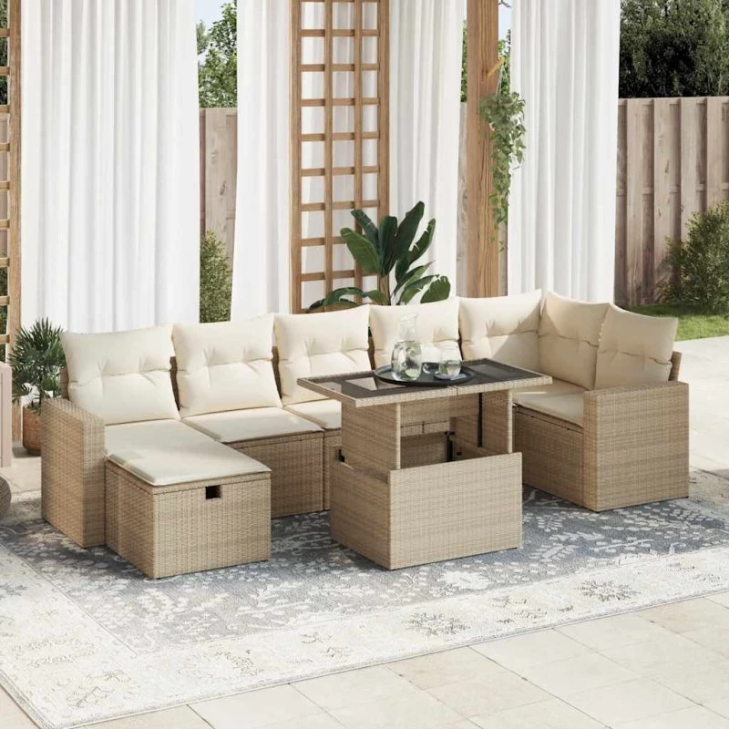 vidaXL 8-delssofasæt med hynder i polyrattan beige