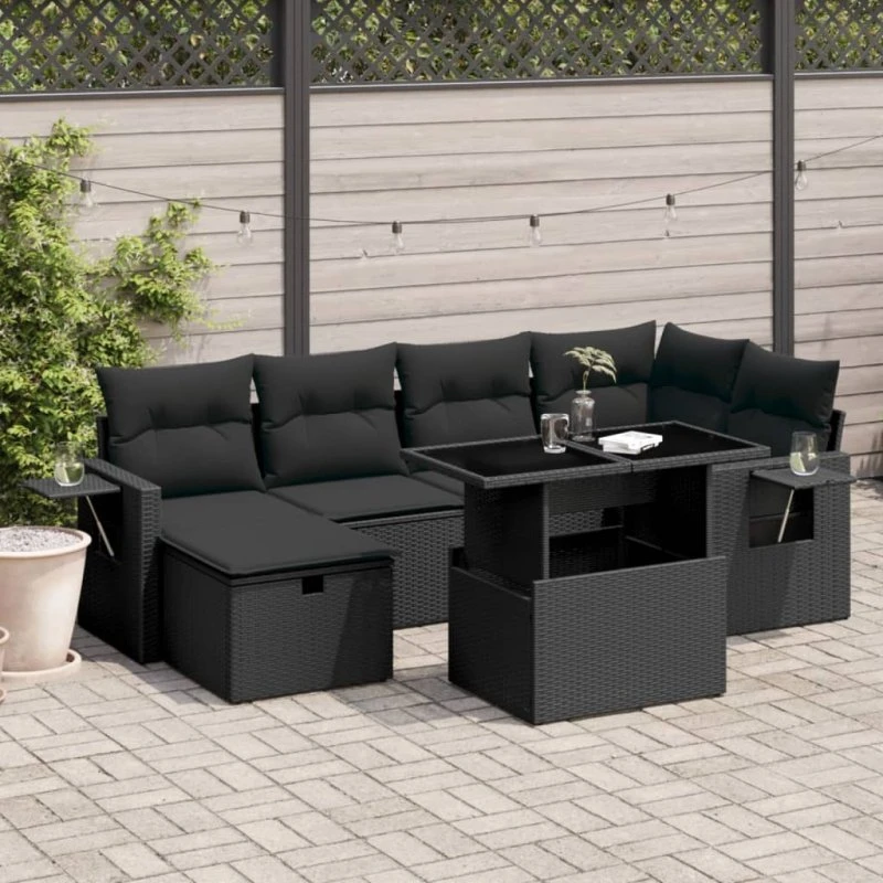 Sofasæt Til Haven 7 Dele Med Hynder Polyrattan - Sort