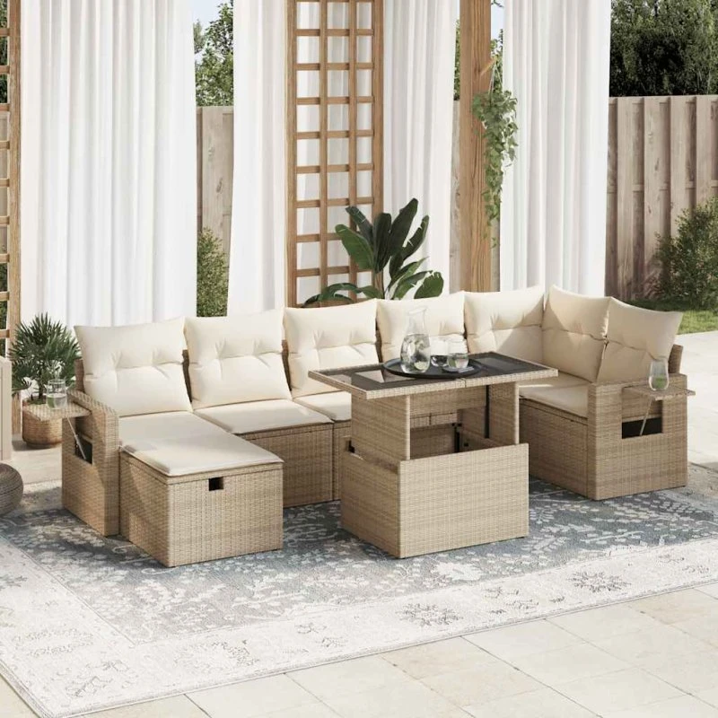 vidaXL 8-delssofasæt med hynder i polyrattan beige