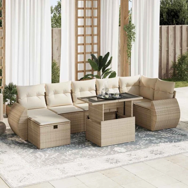 vidaXL 8-delssofasæt med hynder i polyrattan beige