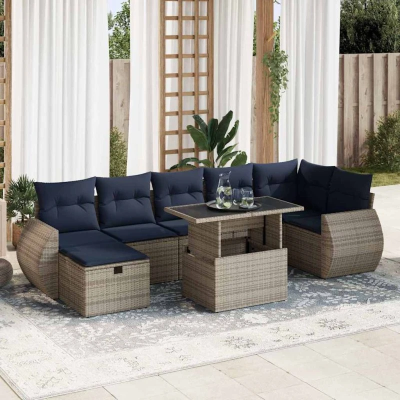 vidaXL 8-delers havesofasæt med hynder i polyrattan og akacietræ, grå