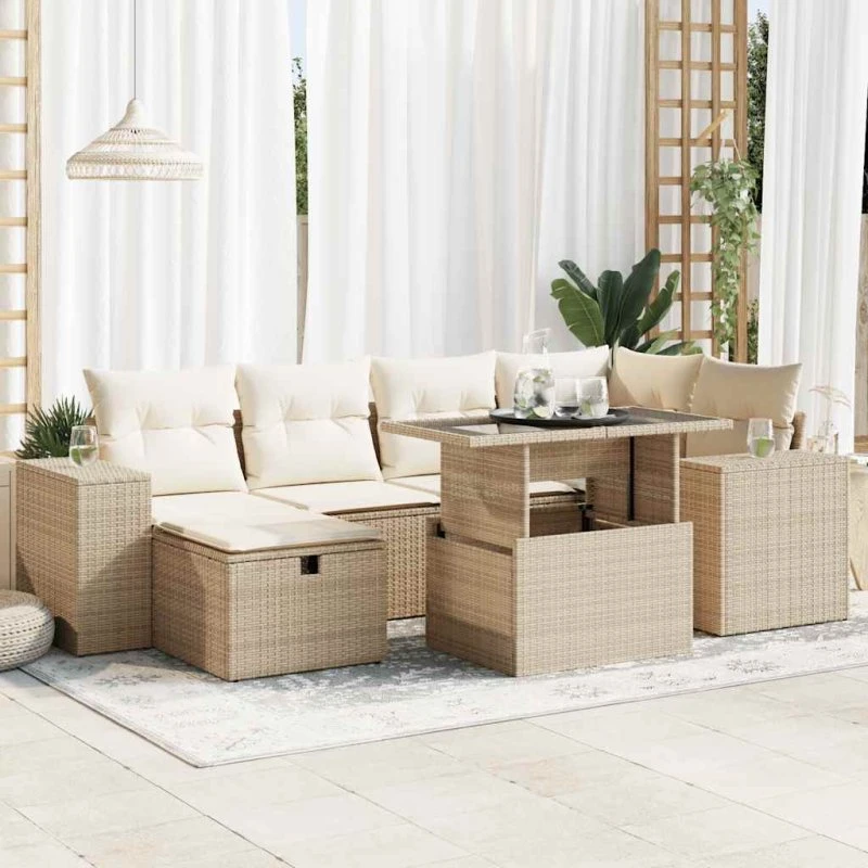 vidaXL 8-delers havesofasæt med hynder i polyrattan beige