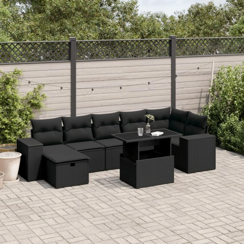 Sofasæt Til Haven 8 Dele Med Hynder Polyrattan - Sort
