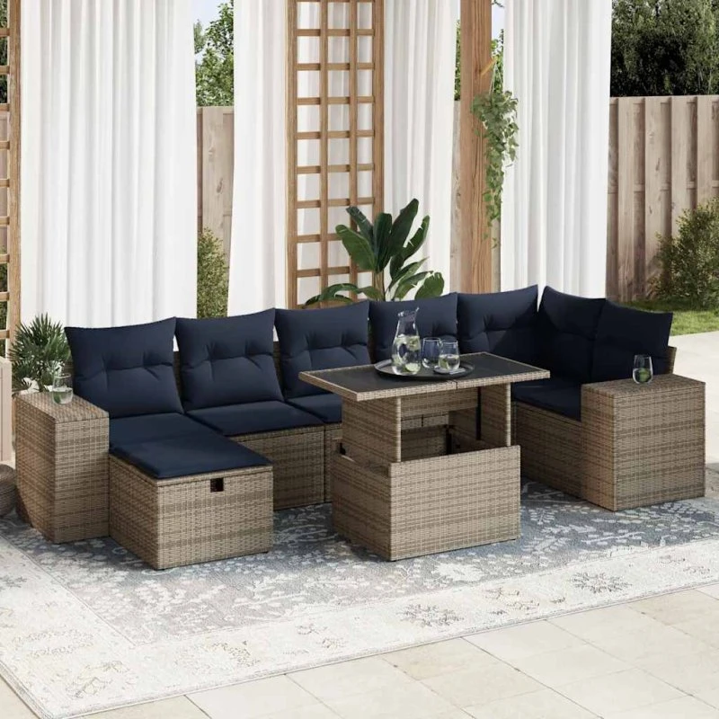 vidaXL 8-delssofasæt med hynder, polyrattan akacietræ brun