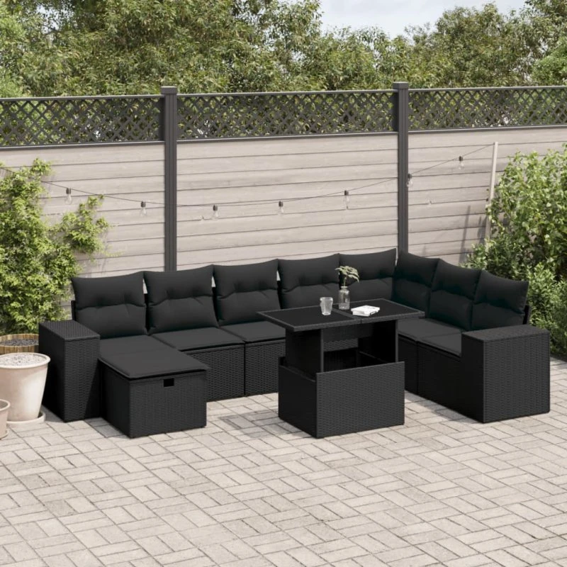 Sofasæt Til Haven 9 Dele Med Hynder Polyrattan - Sort