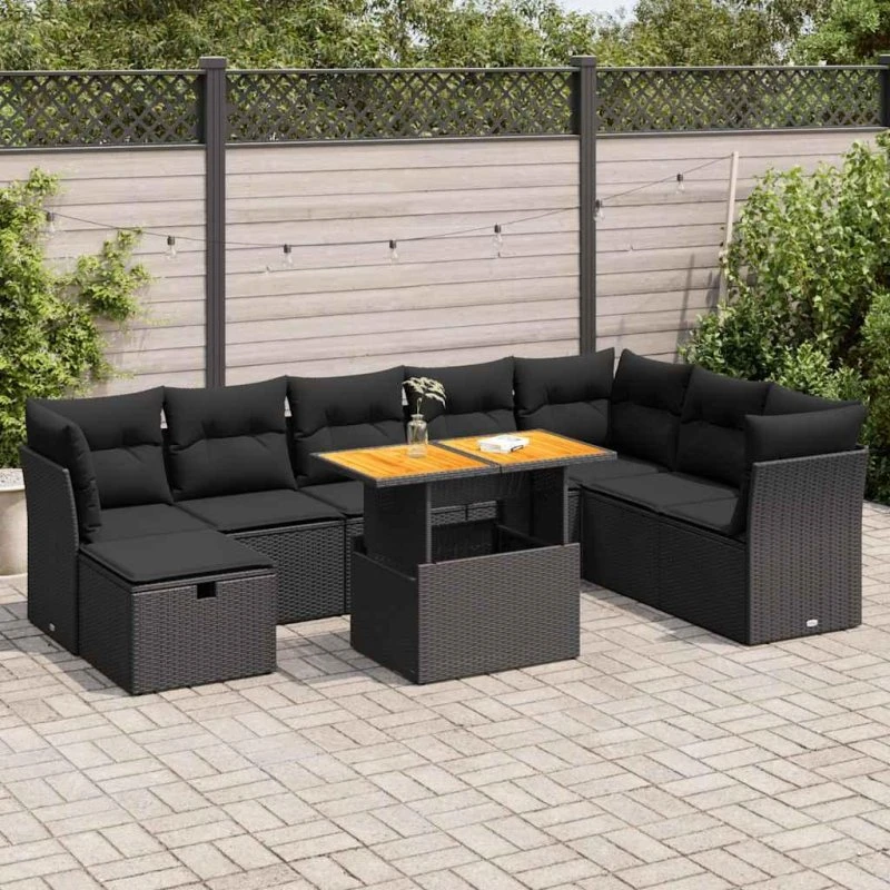 Sofasæt til haven 9 dele med hynder polyrattan sort