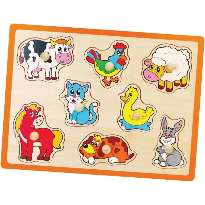 VIGA Knoppuslespil Bondegård 8 brikker, træ 30 x 22,5 cm