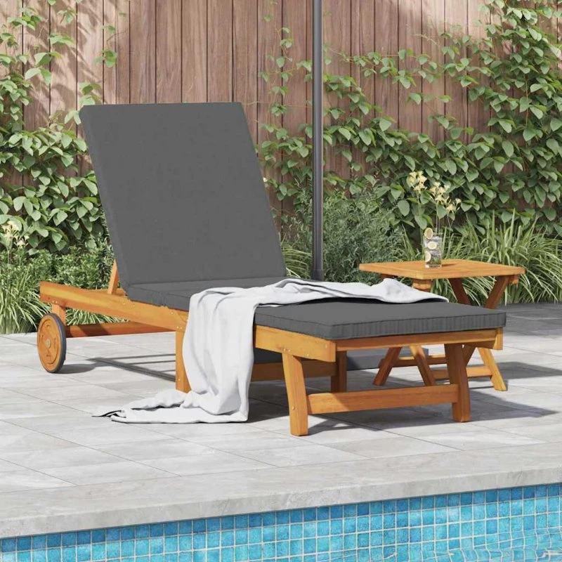 vidaXL Solstol med Pude Brun 199 x 63 x 85 cm Massivt Akacietræ
