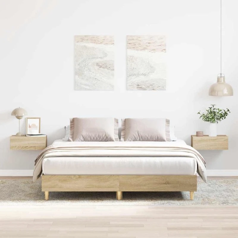 vidaXL Sengestel 150x200 cm Konstrueret Træ Sonoma-Eg