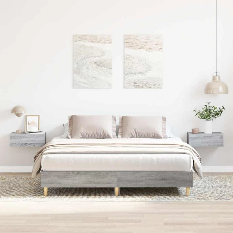 vidaXL Sengestel 150x200 cm konstrueret træ grå sonoma-eg